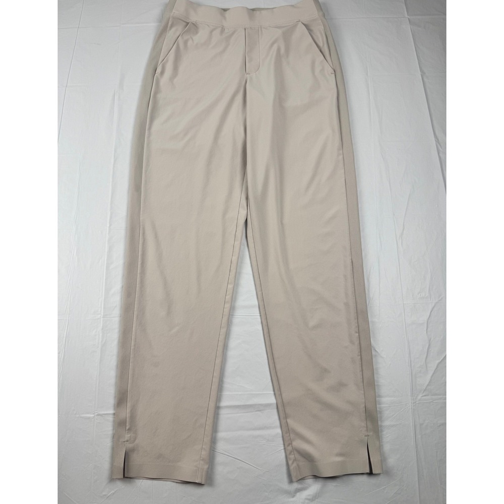 Athleta Womens Beige Ribbed Side Panel Straight Leg Performance Pants Size 4T